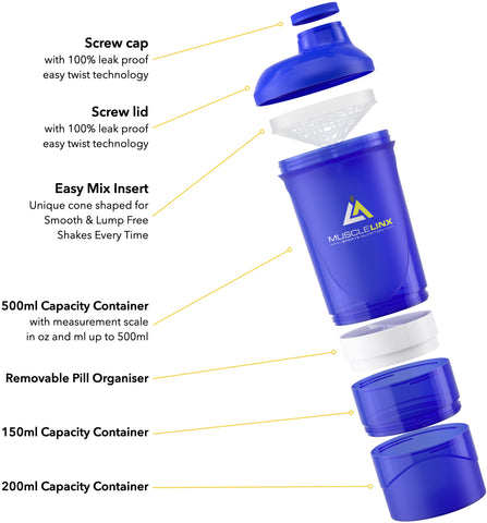NutritionXP Shaker with 2 Storage Compartment, Shaker Bottle